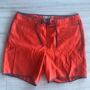 Penguin Orange SwimSuit Board Shorts, Size 31